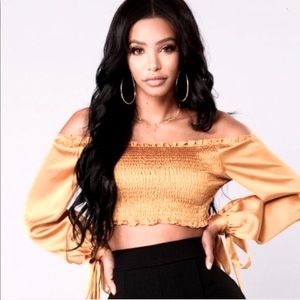 Gold Satin Long Sleeve Crop Top